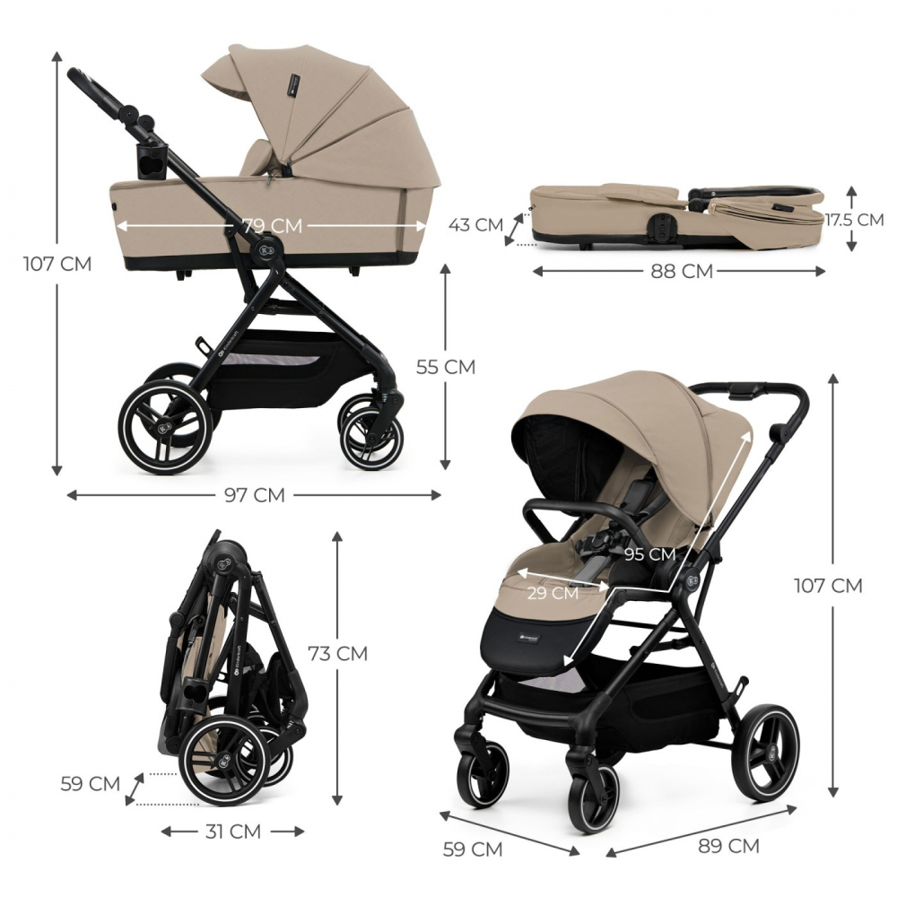 Carucior kinderkraft yoxi 3in1 (mink pro) bej nisip, varsta de la 0 luni la 3 ani [9]