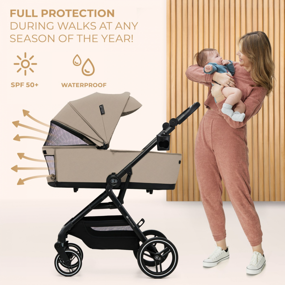 Carucior kinderkraft yoxi 3in1 (mink pro) bej nisip, varsta de la 0 luni la 3 ani [3]