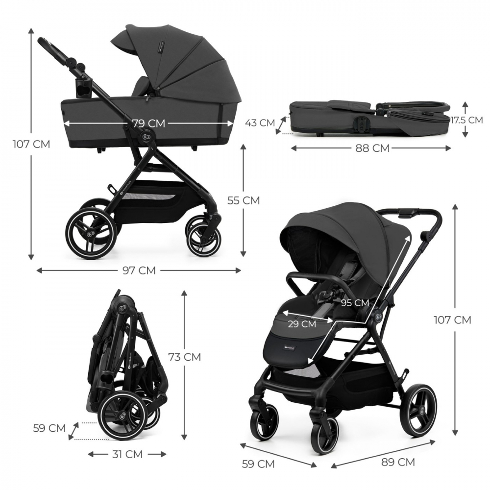 Carucior kinderkraft yoxi 3in1 (mink pro) moon grey, varsta de la 0 luni la 4 ani [5]