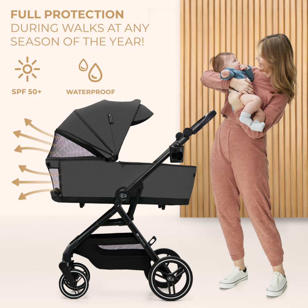 Carucior kinderkraft yoxi 3in1 (mink pro) moon grey, varsta de la 0 luni la 4 ani [2]