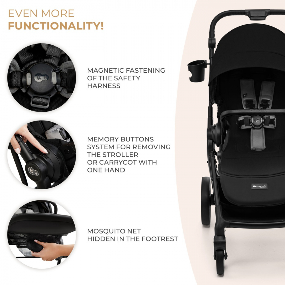 Carucior kinderkraft yoxi 3in1 (mink pro) pure black, varsta de la 0 luni la 4 ani [3]