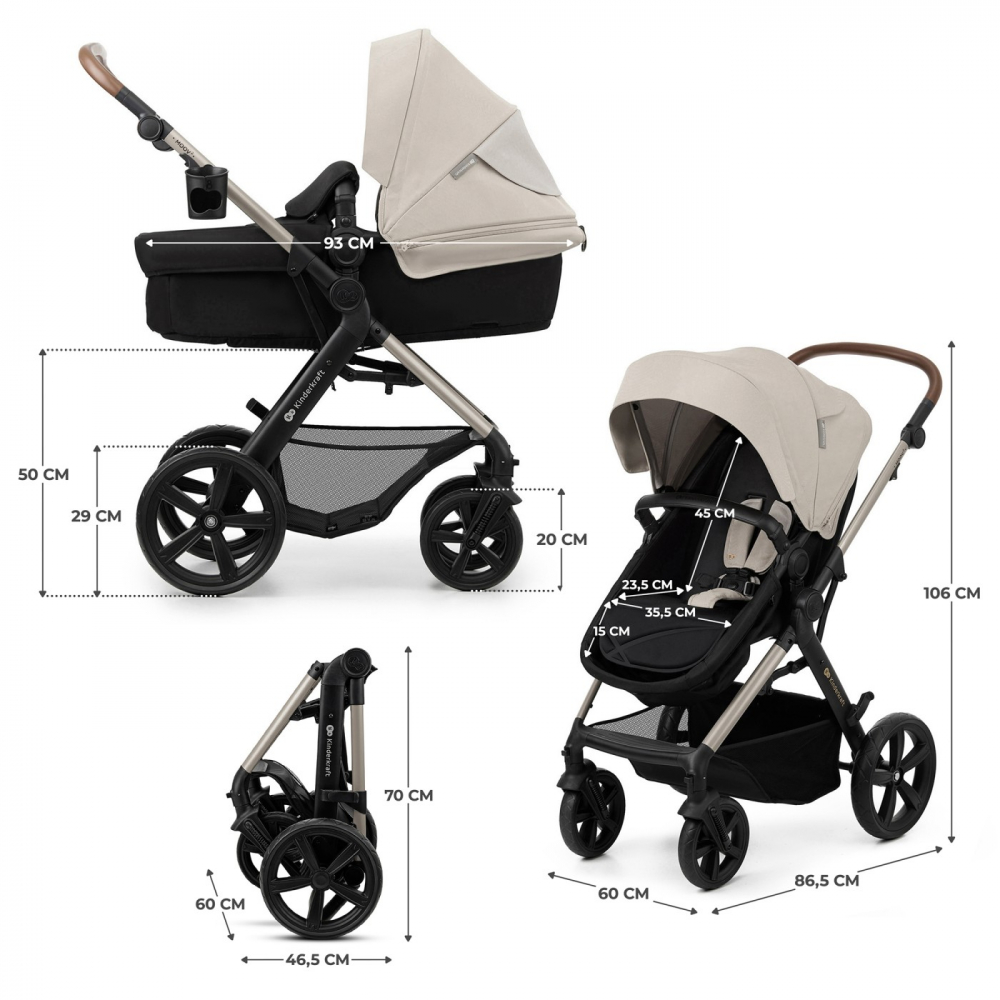 Carucior multifunctional kinderkraft moov 2 eva 4in1 moon grey, varsta de la 0 luni la 3 ani [10]