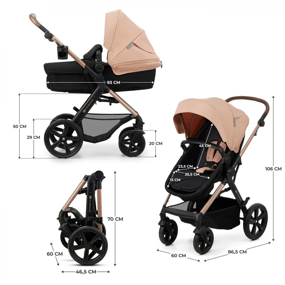 Carucior multifunctional kinderkraft moov 2 eva 4in1 sand beige, varsta de la 0 luni la 4 ani [8]