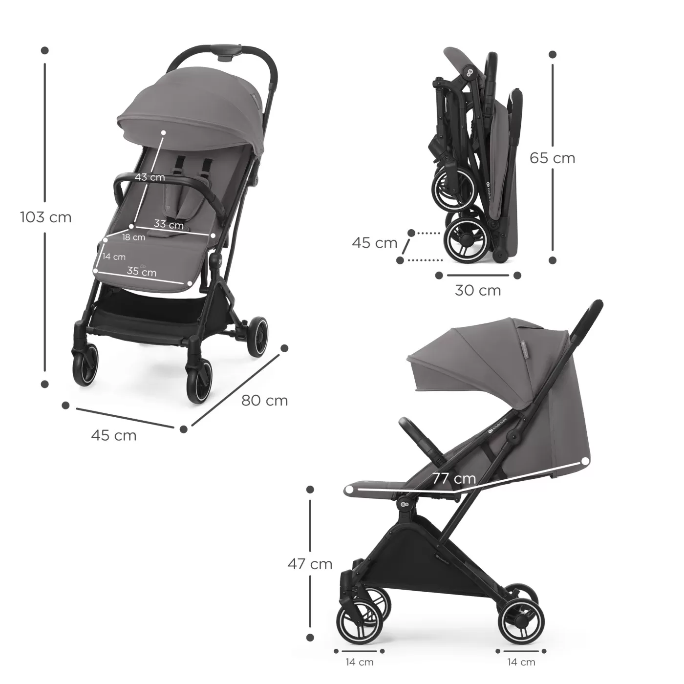 Carucior sport kinderkraf indy2, cozy grey, varsta de la 0 luni la 3 ani [8]