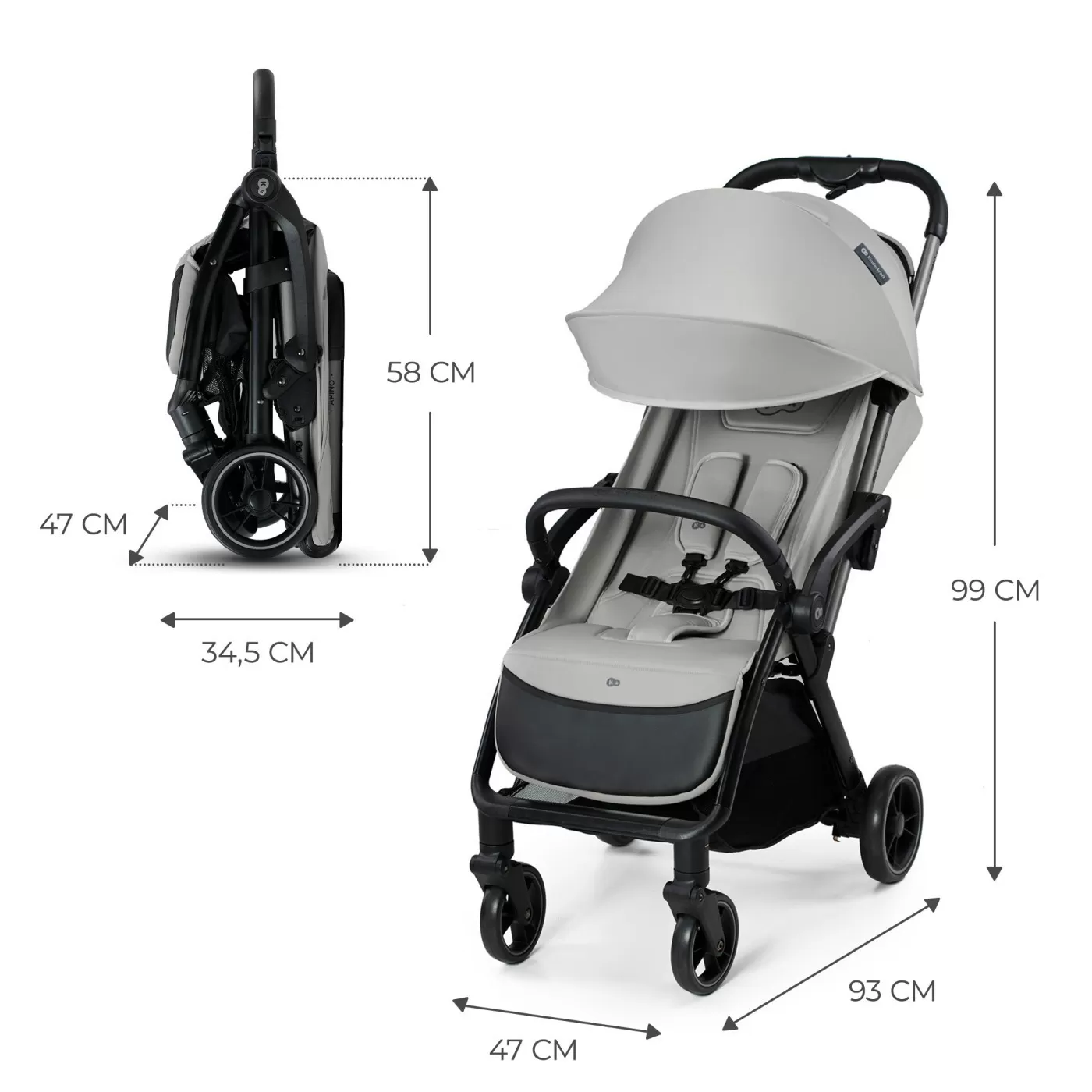 Carucior sport kinderkraft apino, 0-22 kg, dove grey, varsta de la 0 luni la 6 ani [9]