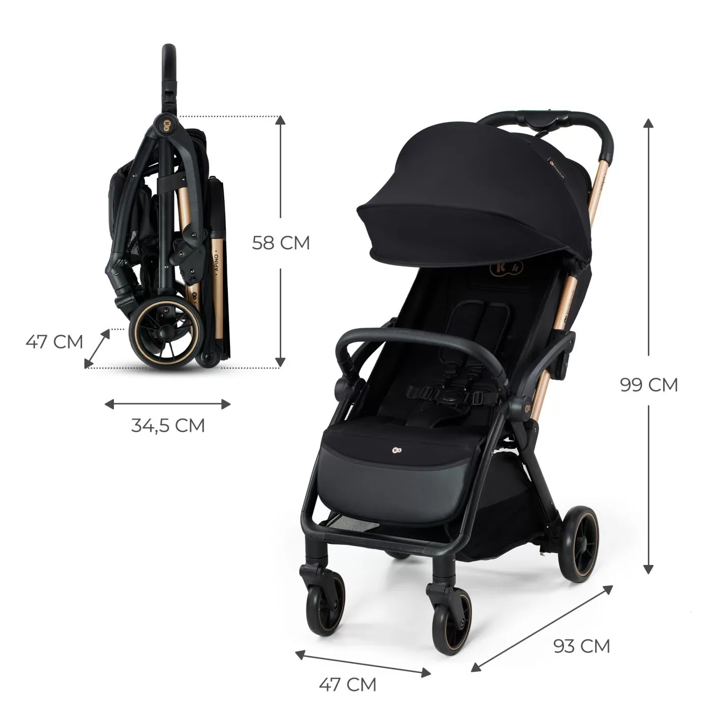 Carucior sport kinderkraft apino, 0-22 kg, raven black, varsta de la 0 luni la 6 ani [9]