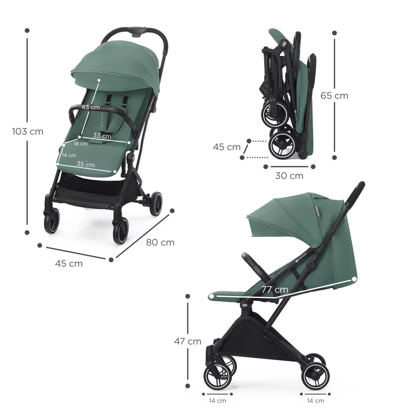 Carucior sport kinderkraft indy2, sea green, varsta de la 0 luni la 3 ani [8]