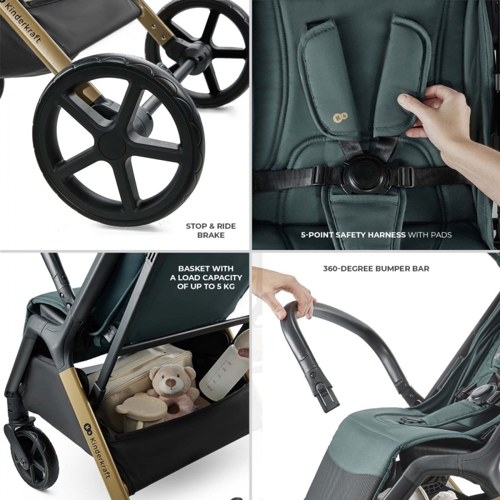 Carucior sport kinderkraft loom, 0-22 kg, jade green, varsta de la 0 luni la 4 ani [3]