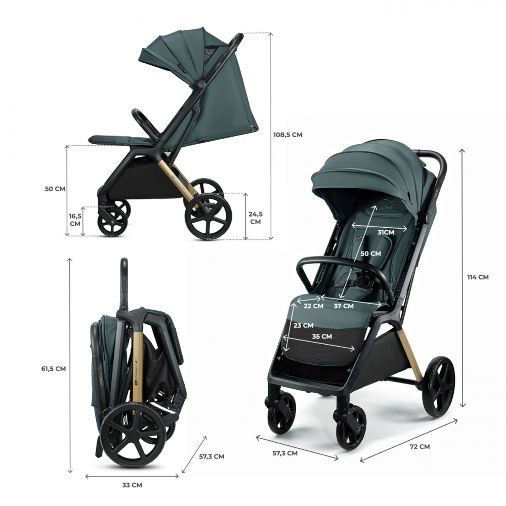 Carucior sport kinderkraft loom, 0-22 kg, jade green, varsta de la 0 luni la 4 ani [4]