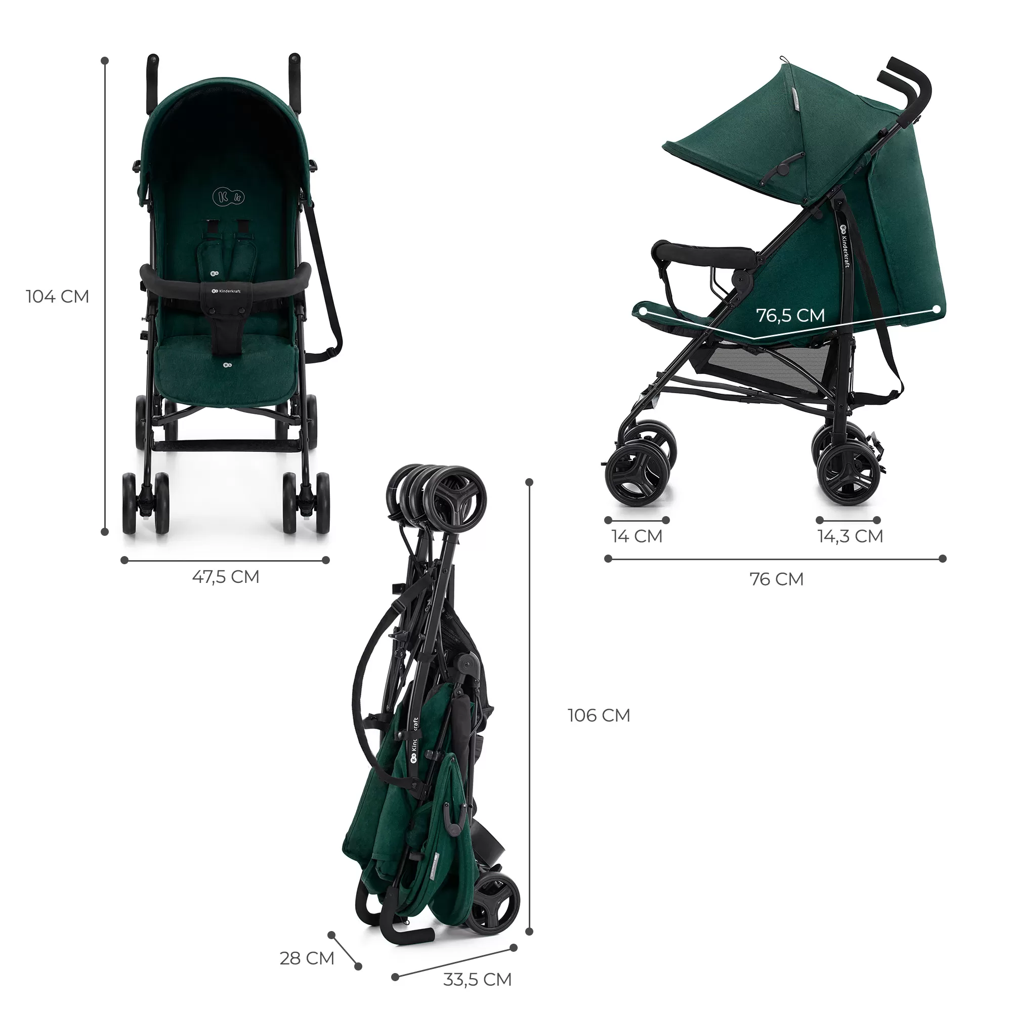 Carucior sport kinderkraft tik, tip umbrela, green forest, varsta de la 0 luni la 5 ani [12]