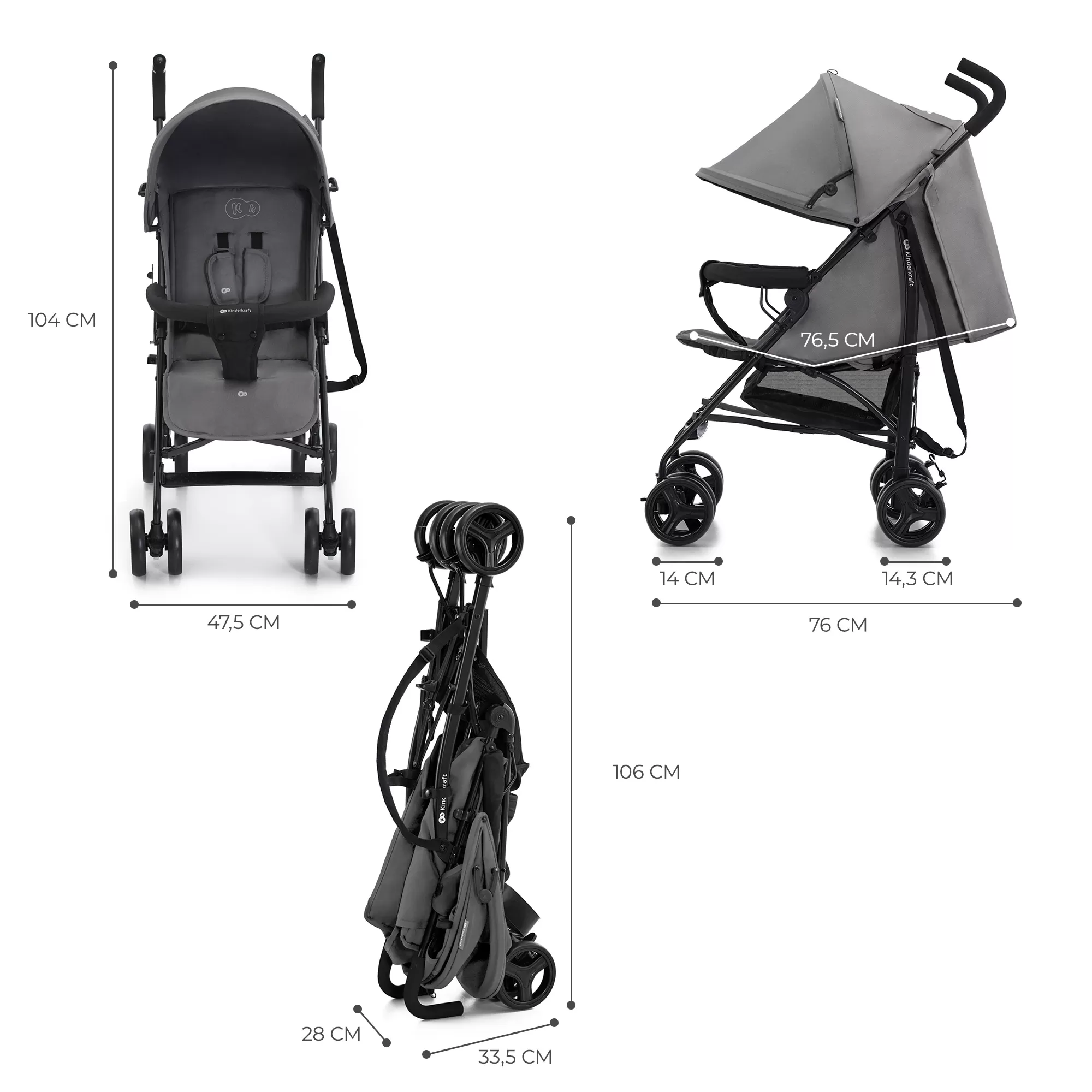 Carucior sport kinderkraft tik, tip umbrela, stone grey, varsta de la 0 luni la 5 ani [7]