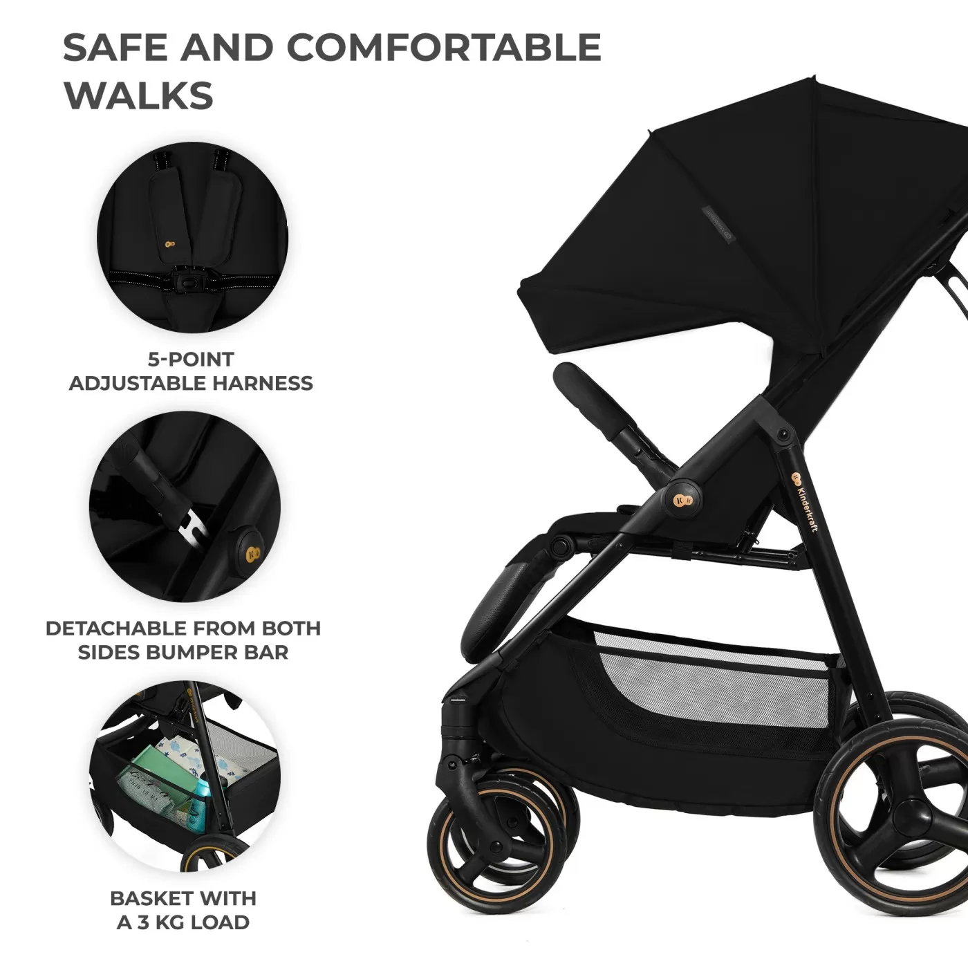 Carucior sport kinderkraft trig3 onyx black, varsta de la 0 luni la 5 ani [4]