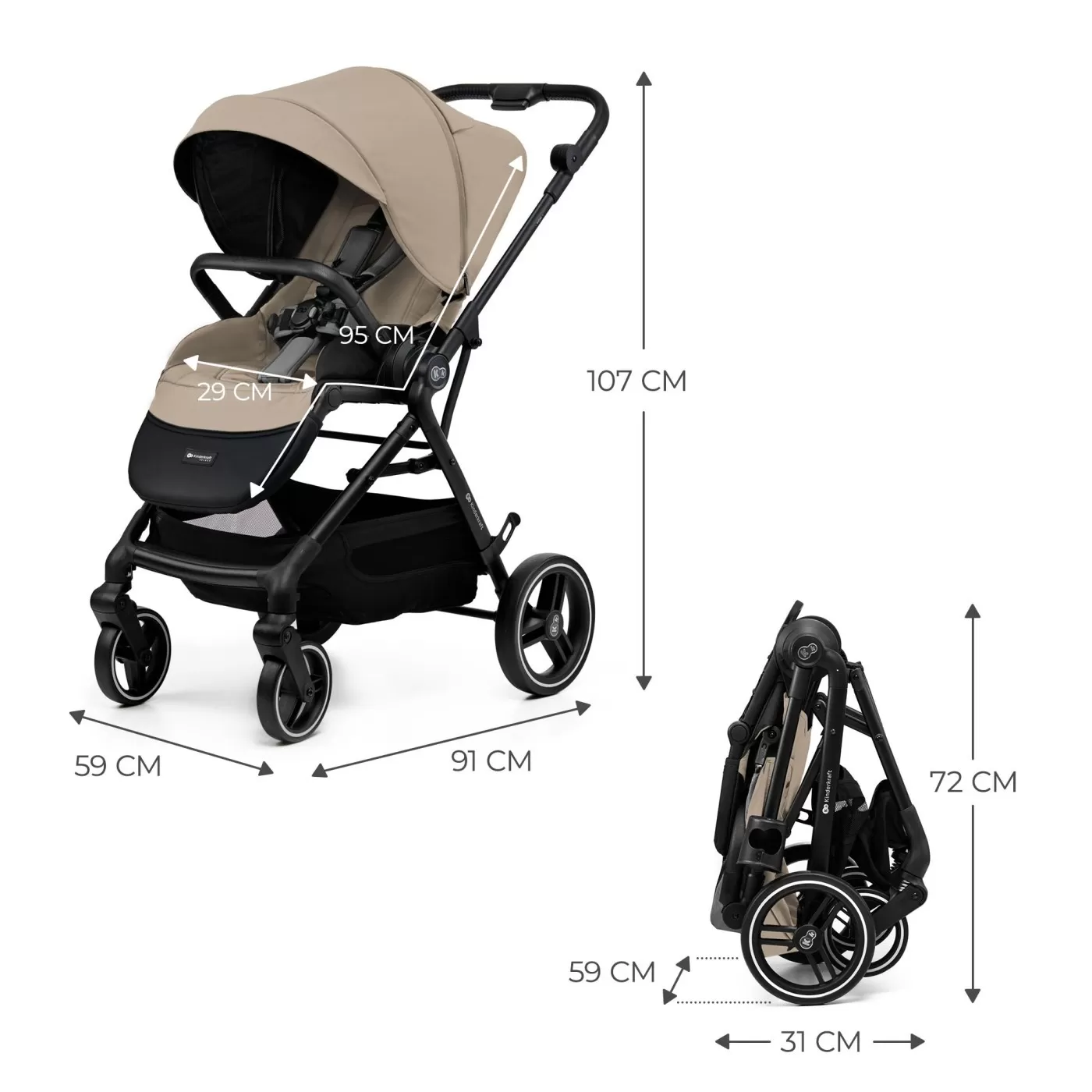 Carucior sport kinderkraft yoxi, beige, varsta de la 0 luni la 3 ani [6]