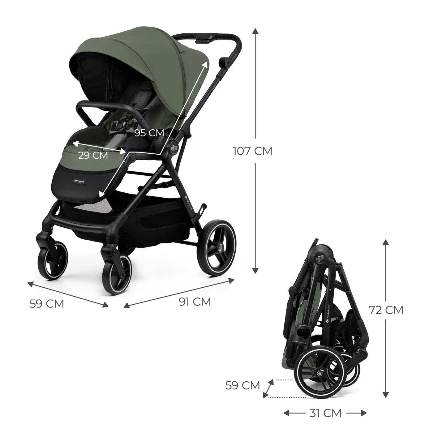 Carucior sport kinderkraft yoxi, green, varsta de la 0 luni la 3 ani [6]
