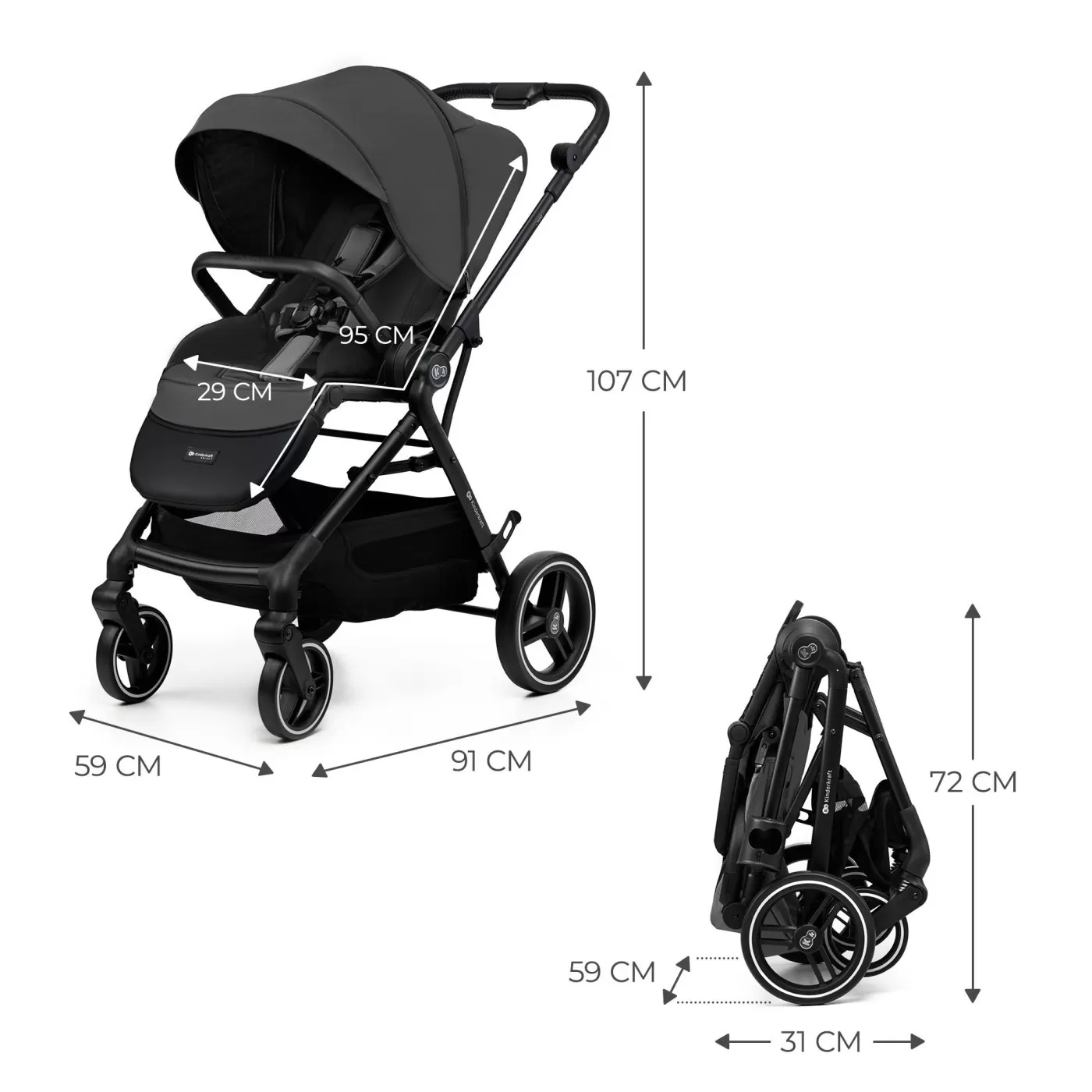 Carucior sport kinderkraft yoxi, grey, varsta de la 0 luni la 3 ani [6]