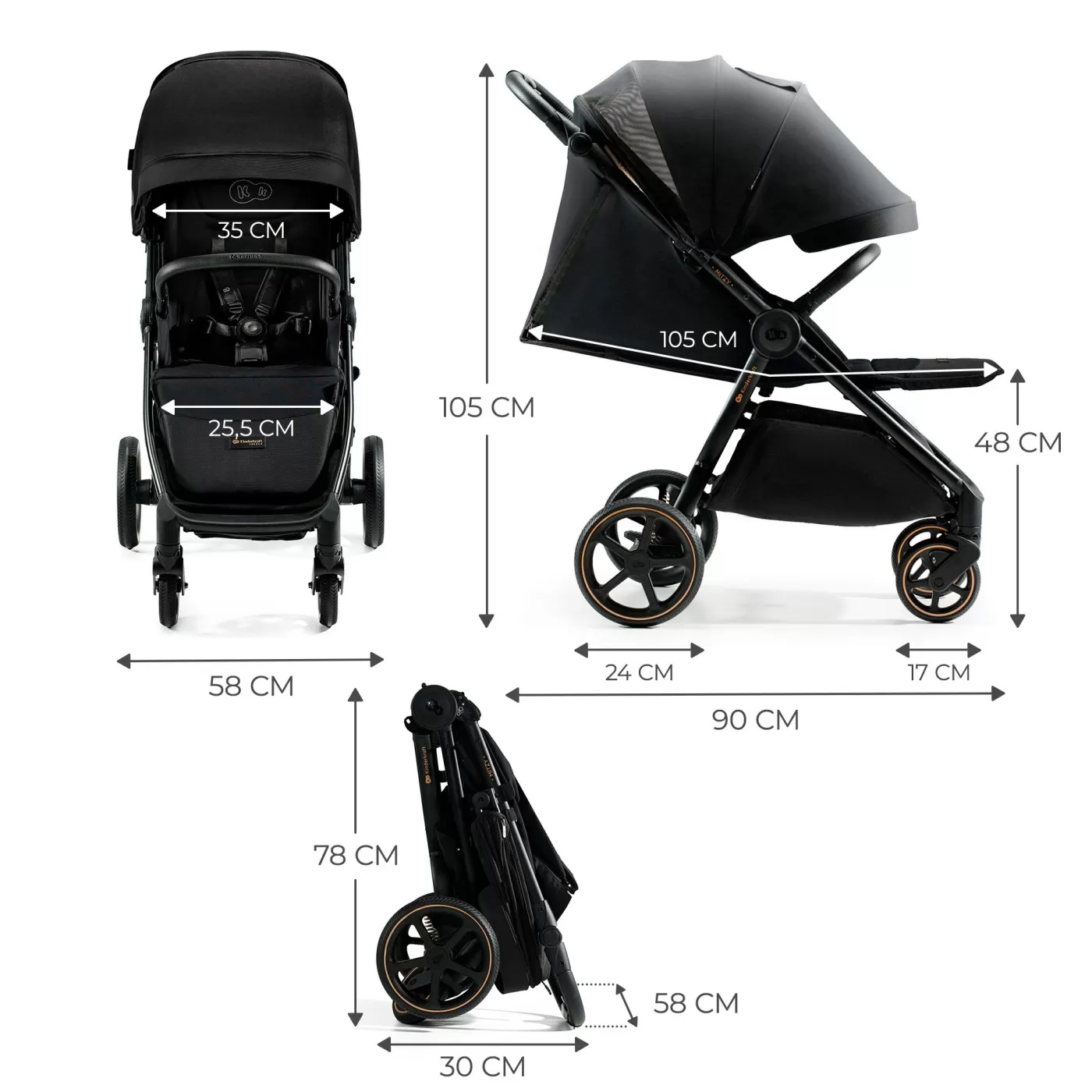 Carucior sport, ultra compact, kinderkraft mitzy, 0-22 kg, black ink, varsta de la 0 luni la 3 ani [6]