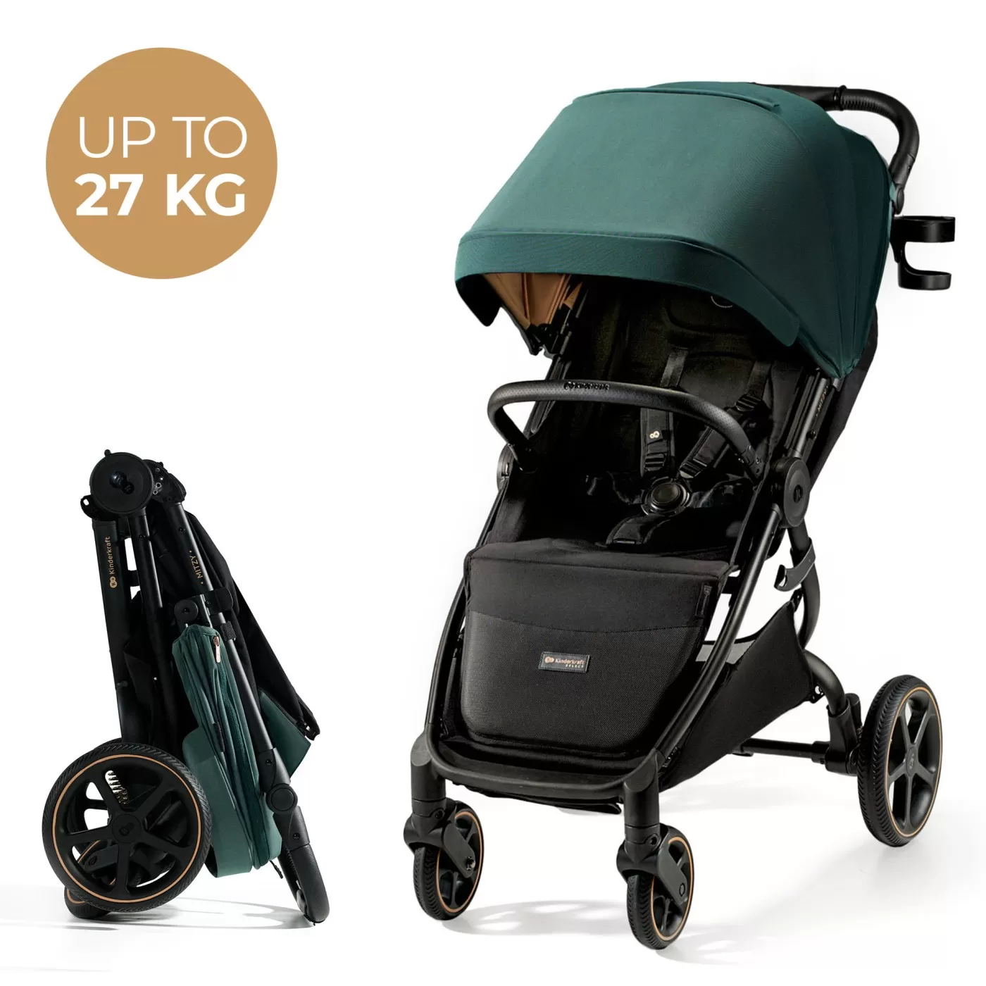Carucior sport, ultra compact, kinderkraft mitzy, 0-22 kg, jade green, varsta de la 0 luni la 3 ani [4]