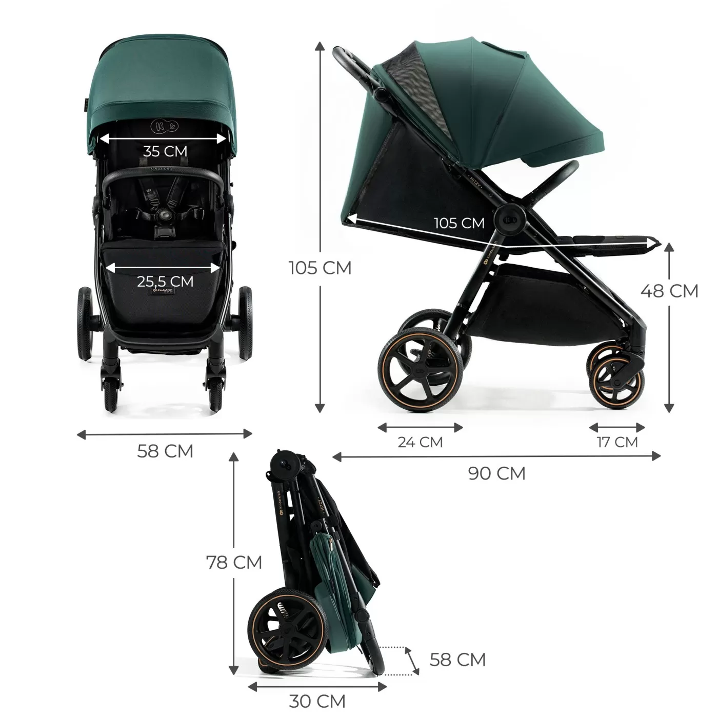 Carucior sport, ultra compact, kinderkraft mitzy, 0-22 kg, jade green, varsta de la 0 luni la 3 ani [5]