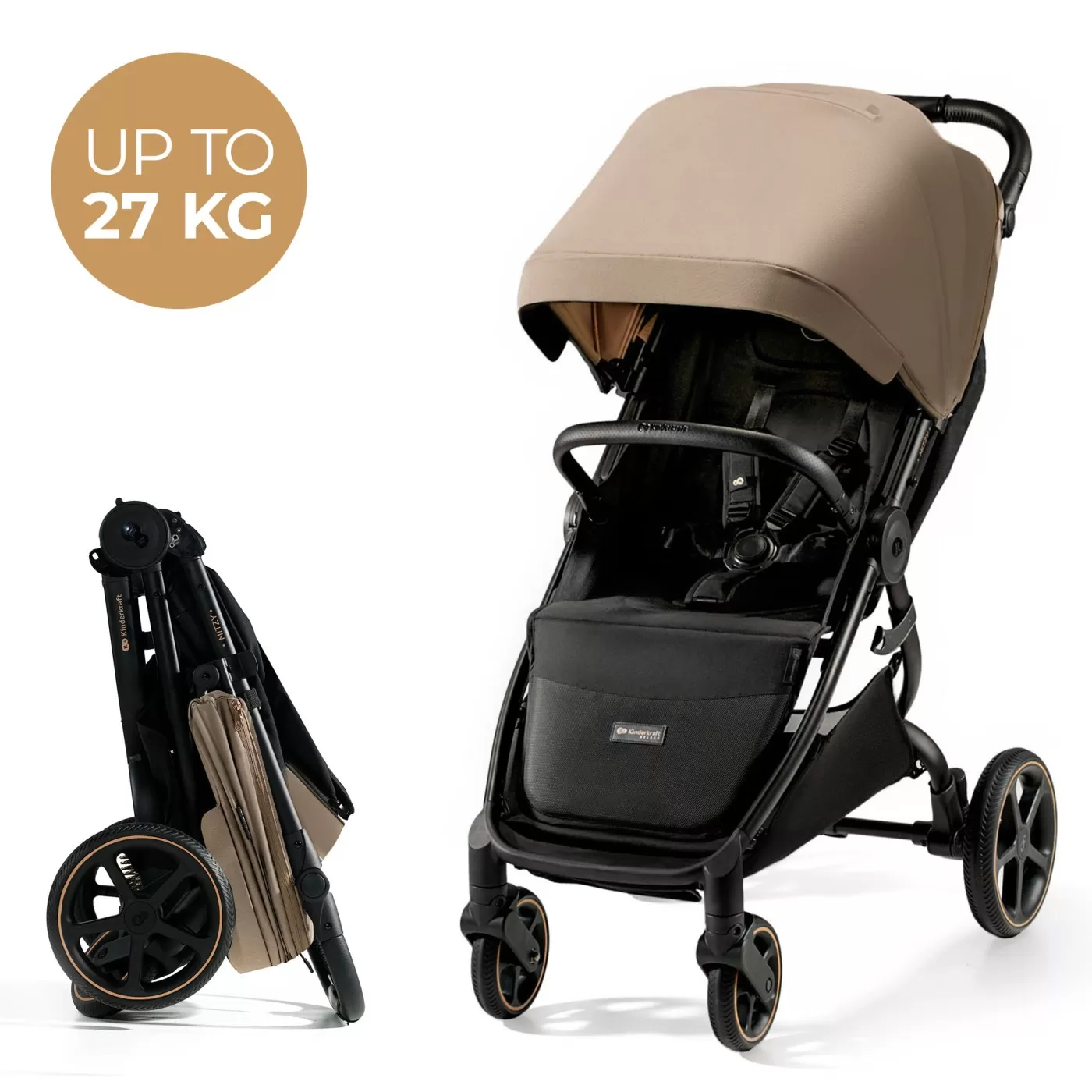 Carucior sport, ultra compact, kinderkraft mitzy, 0-22 kg, linen beige, varsta de la 0 luni la 3 ani [5]