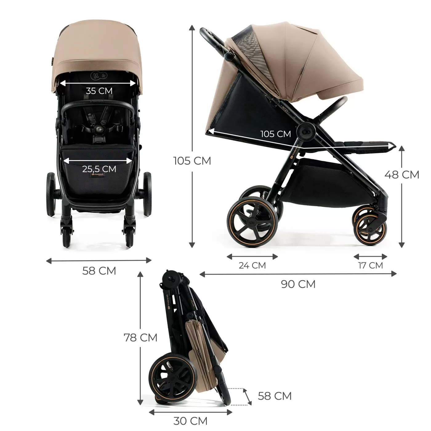 Carucior sport, ultra compact, kinderkraft mitzy, 0-22 kg, linen beige, varsta de la 0 luni la 3 ani [6]