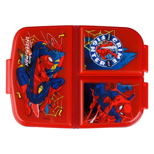Caserola plastic, compartimentata, copii, Spiderman, Albastra Rosie, pentru baieti, 790 ml, 18 x 13.5 x 5.5 cm [3]