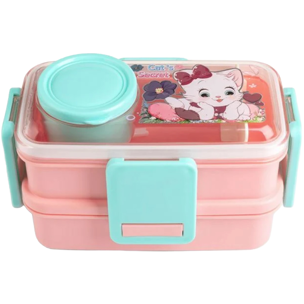 Caserola Pranz pentru Copii, 2 Niveluri, Cat's Secret, cu Tacam si Recipient Sos, capacitate 1.08L [2]