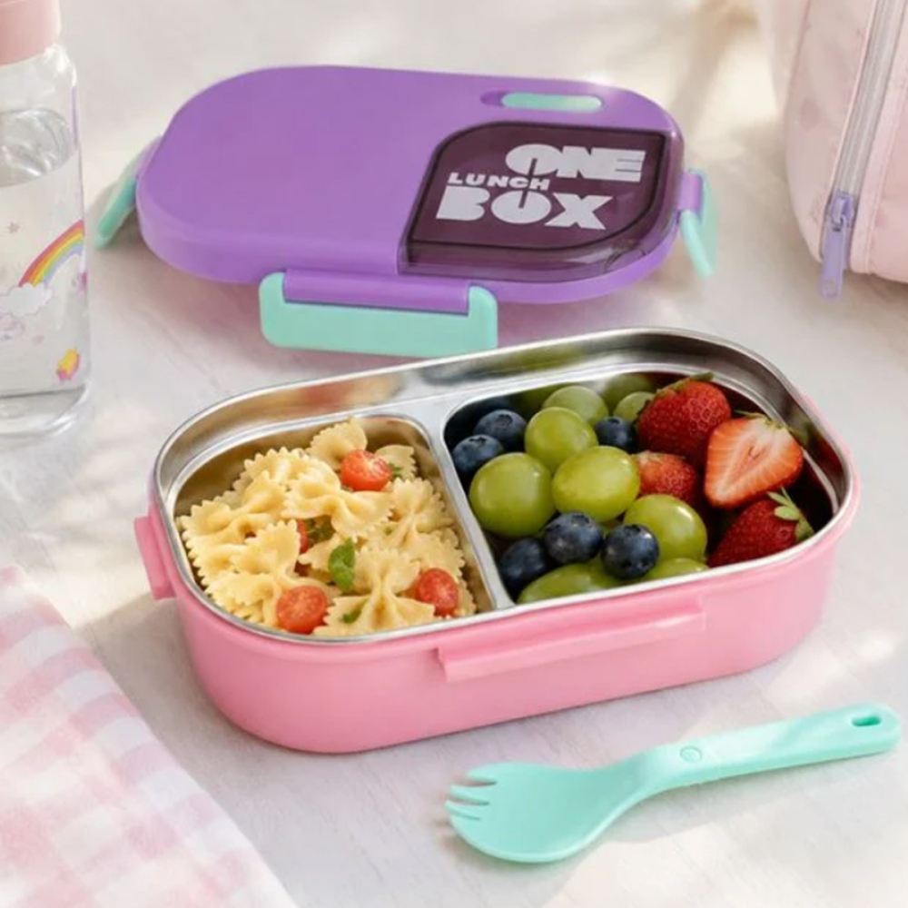 Caserola Pranz pentru fete, Lunch Box One, din Otel Inoxidabil, cu Tacam si Cleme, capacitate 800ml [2]