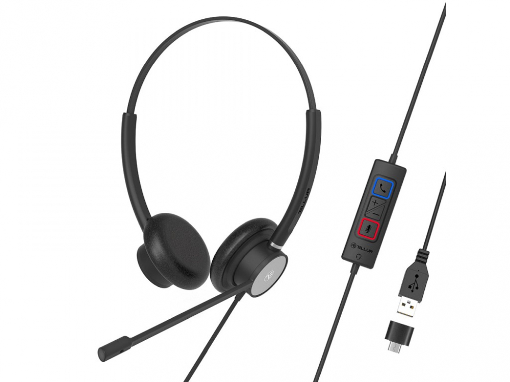 Căști cu fir call center Tellur Voice 320, binaural, USB, negru [1]