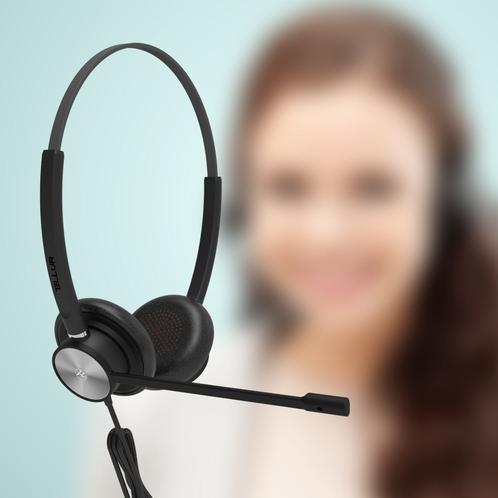 Căști cu fir call center Tellur Voice 420, binaural, USB Jack 3.5mm, negru [5]
