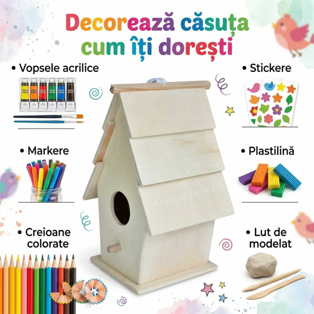 Casuta pasari de colorat din lemn pentru copii [4]