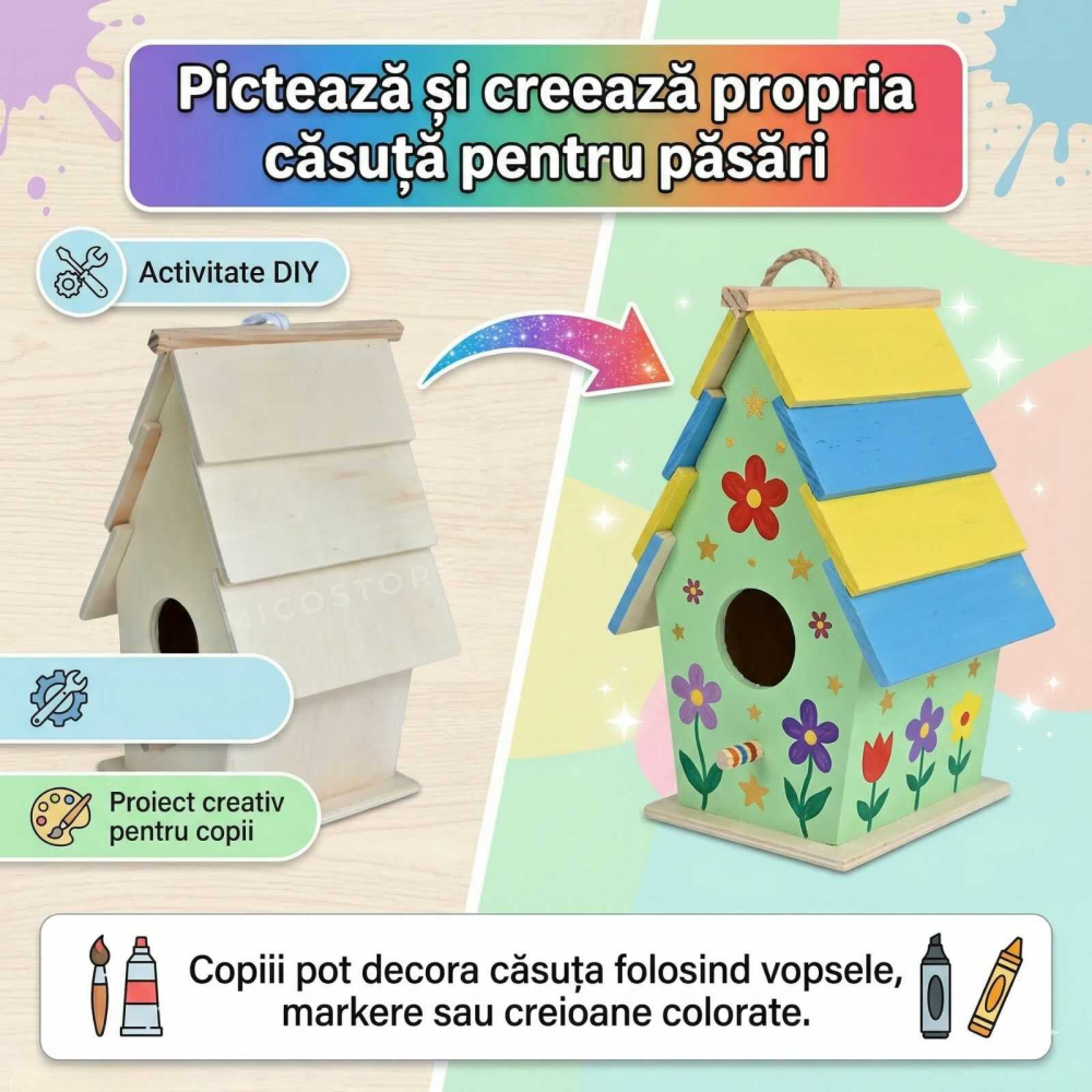 Casuta pasari de colorat din lemn pentru copii [2]