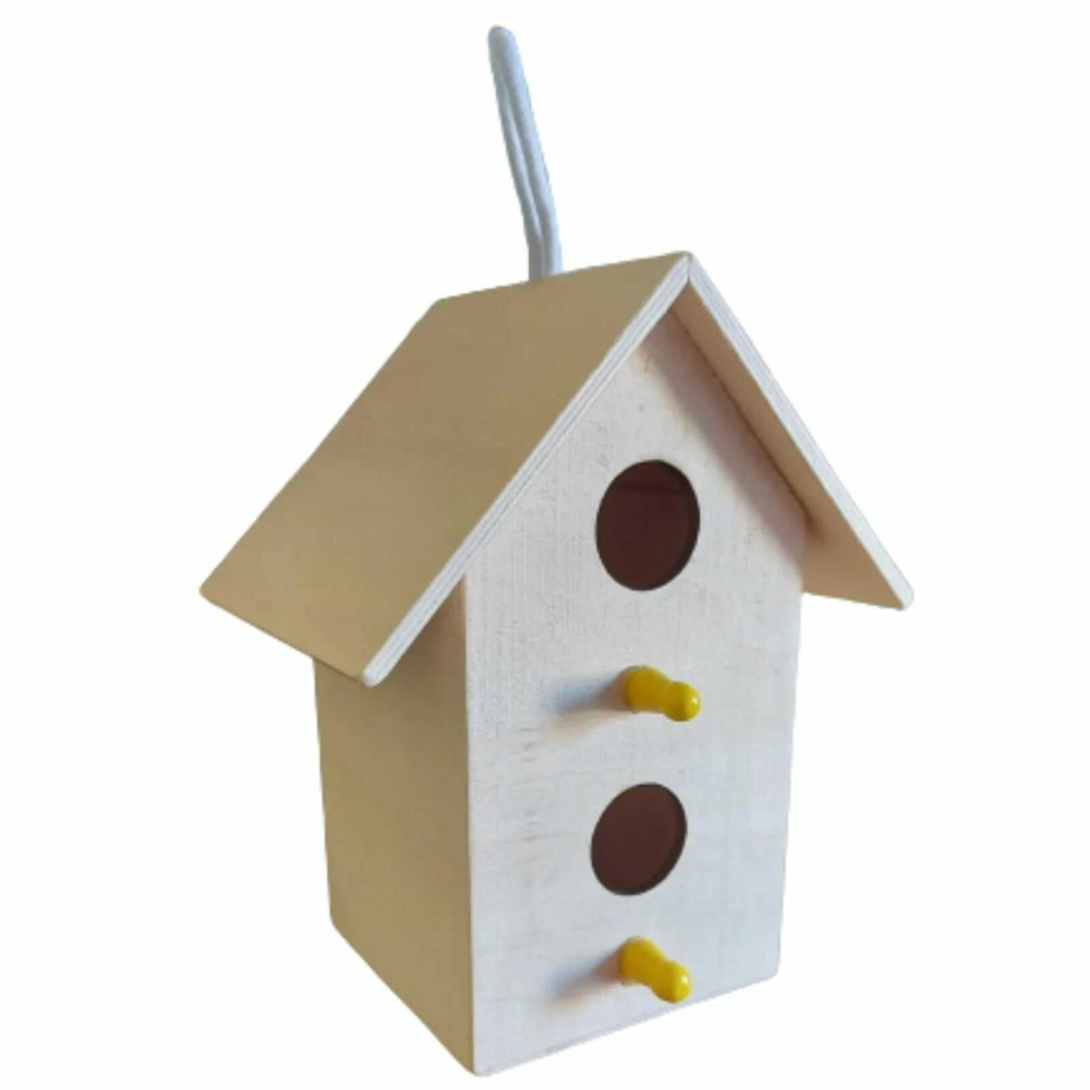 Casuta de colorat pentru pasari, din lemn natur, 2 gauri [7]