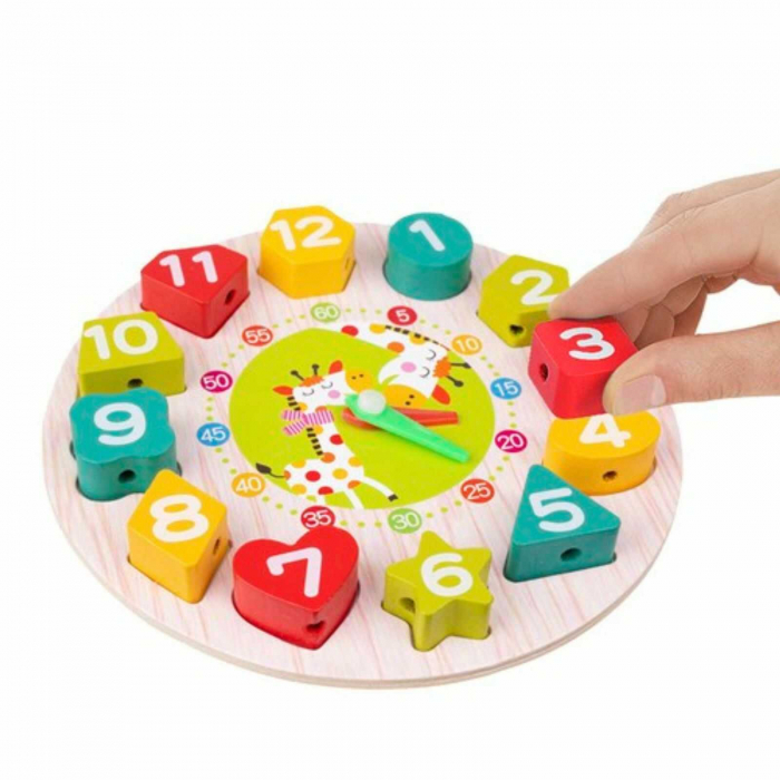 Ceas din lemn 2 in 1 cu forme geometrice de snuruit. [2]