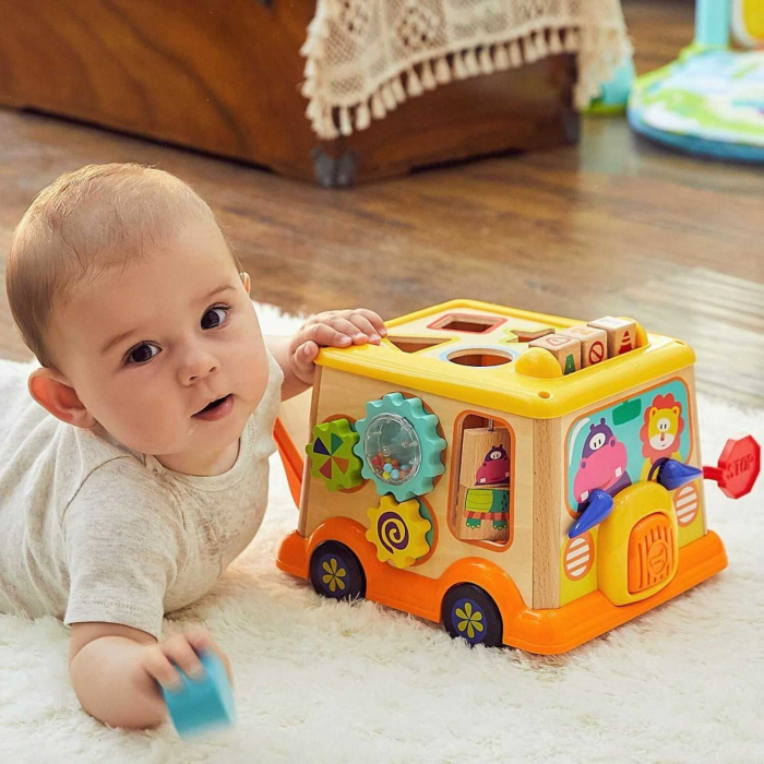 Masina autobuz din lemn, cub si centru activitati bebe. [2]