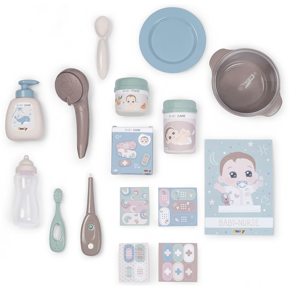 Centru de ingrijire pentru papusi Smoby Baby Nurse Doll`s Play Center maro cu 23 accesorii [3]
