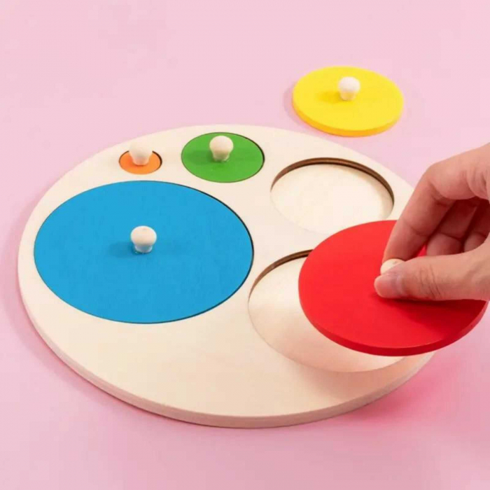 Joc lemn Montessori puzzle incastru cercuri cu maner [3]