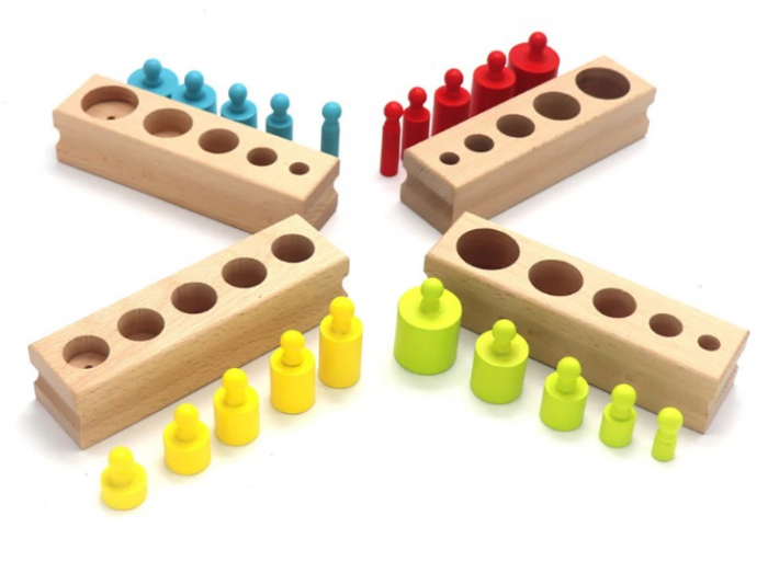 Cilindrii Montessori, jucarie 4 seturi cilindrii colorati din lemn. [7]