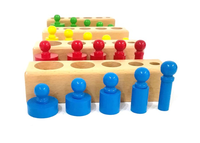 Cilindrii Montessori, jucarie 4 seturi cilindrii colorati din lemn. [3]