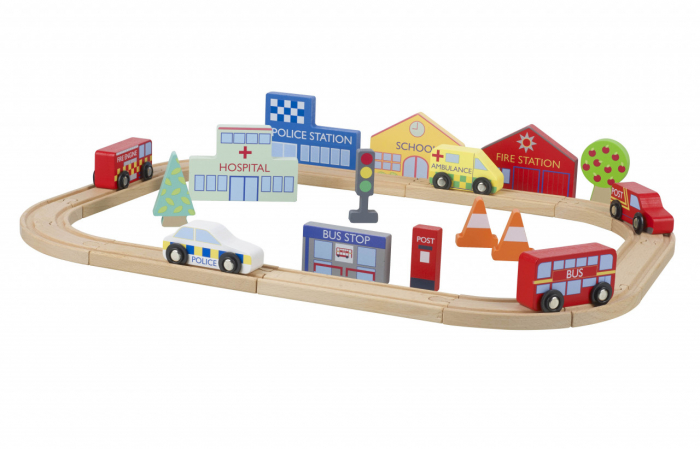 Circuit cu vehicule utilitare, accesorii din oras, din lemn, Orange Tree Toys, varsta 3 - 6 ani, Baiat [1]