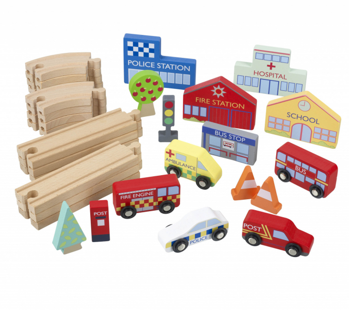 Circuit cu vehicule utilitare, accesorii din oras, din lemn, Orange Tree Toys, varsta 3 - 6 ani, Baiat [3]