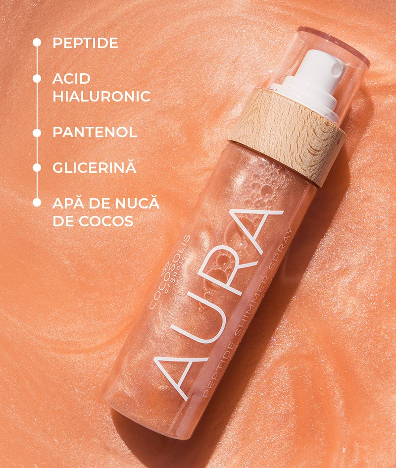 COCOSOLIS AURA, Peptide Shimmer Spray, lumineaza, hidrateaza, pentru fata, corp si par, 100 ml [5]