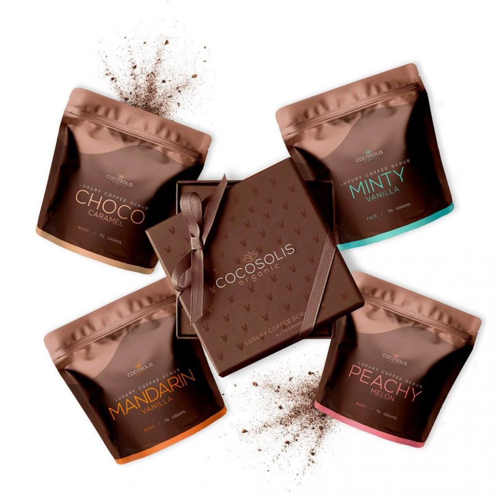 COCOSOLIS Cutie de lux cu 4 scruburi Naturale, bio, 3 pentru corp si 1 pentru fata, ideal cadou [1]