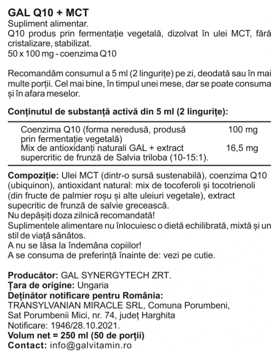 Coenzima Q10 + ulei de MCT, imbunatatirea circulației, fluxul sanguin, funcția endotelială, 250 ml [4]