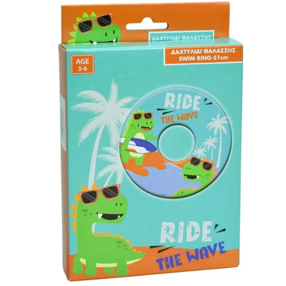 Colac gonflabil pentru copii, Model Marin cu Dinozauri, Ride The Wave, Verde, 3-6 Ani [2]