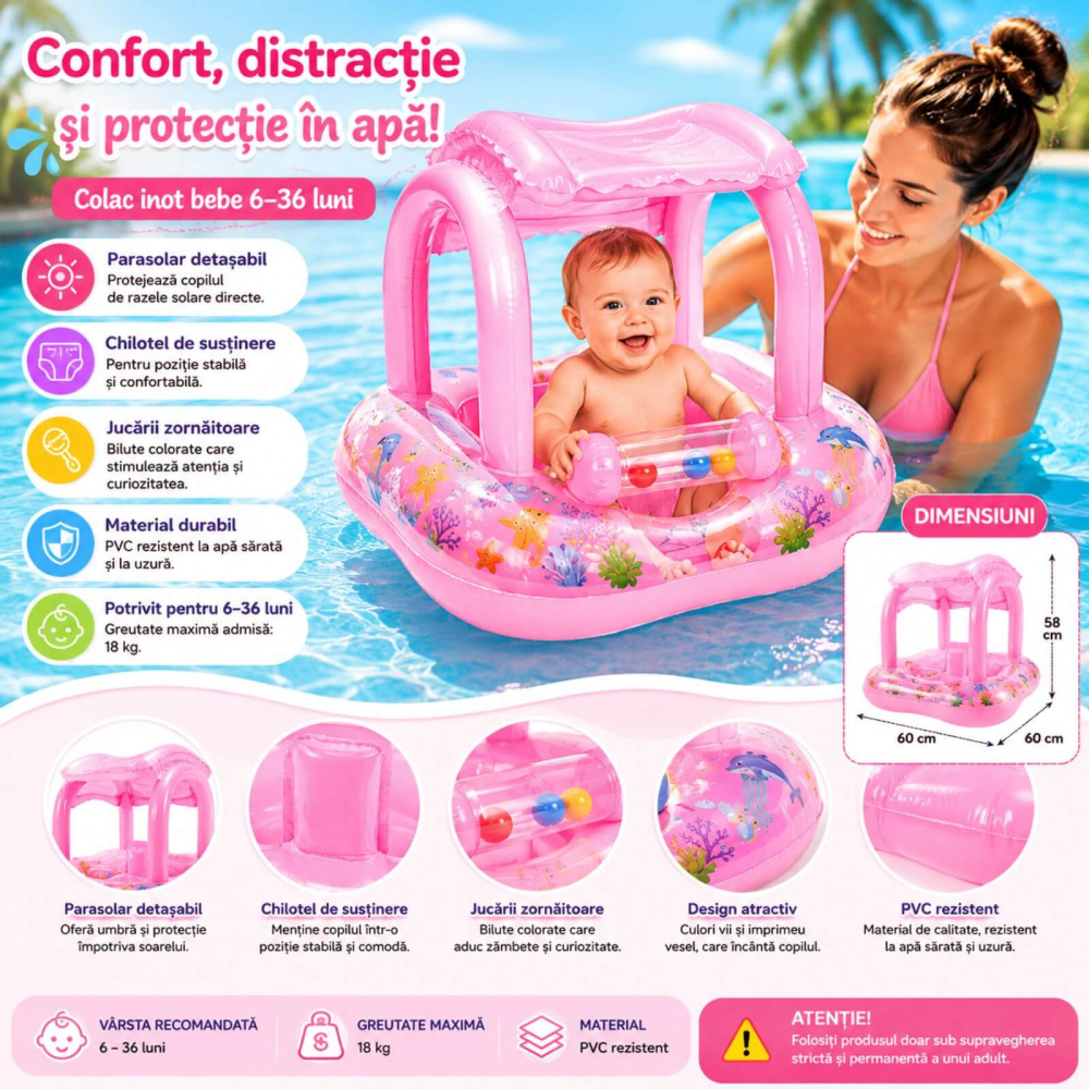 Colac bebe cu parasolar si sezut, 6-36 luni, max 18 kg [2]