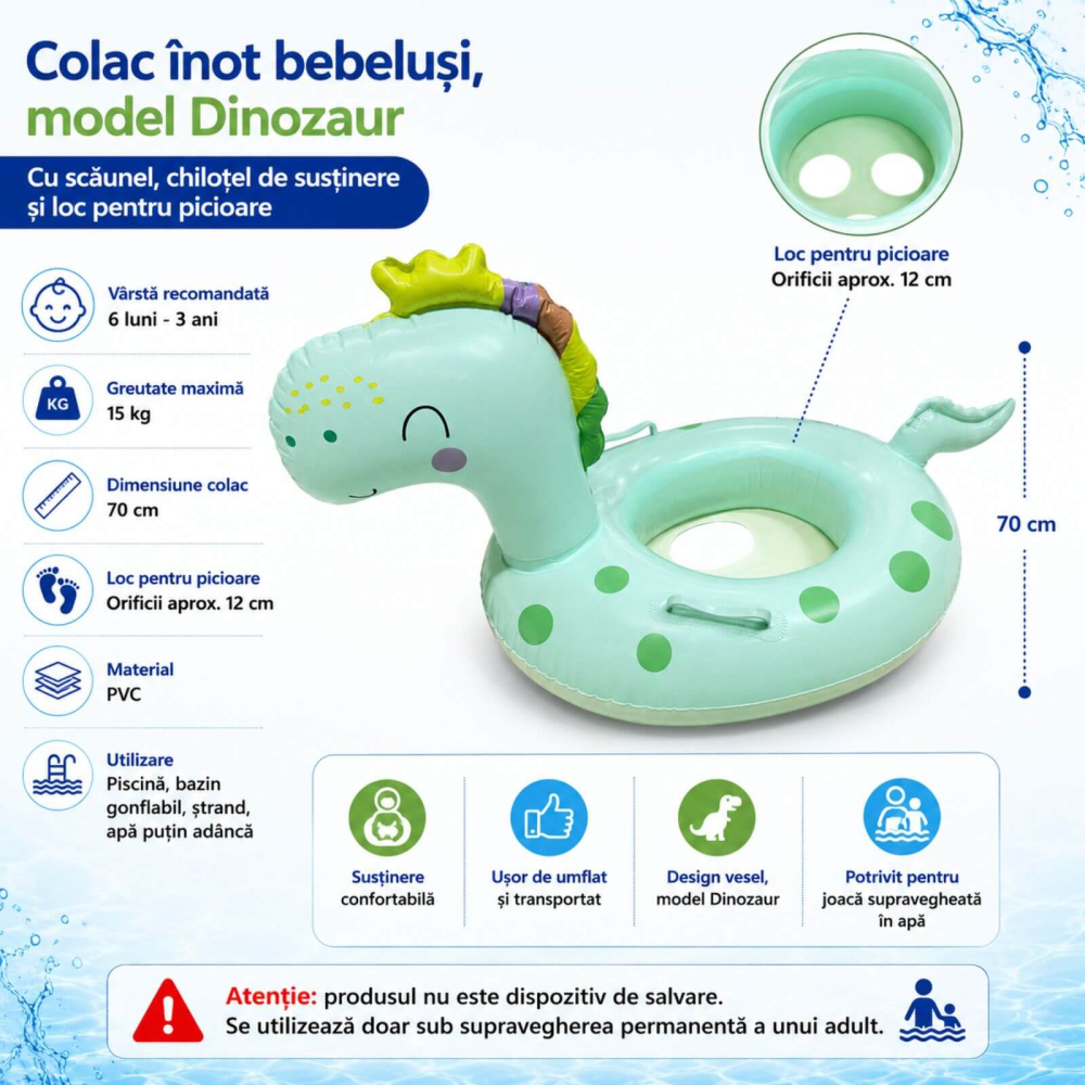 Colac inot bebelusi, Dinozaur, cu chilotel si sezut, 6 luni-3 ani [2]