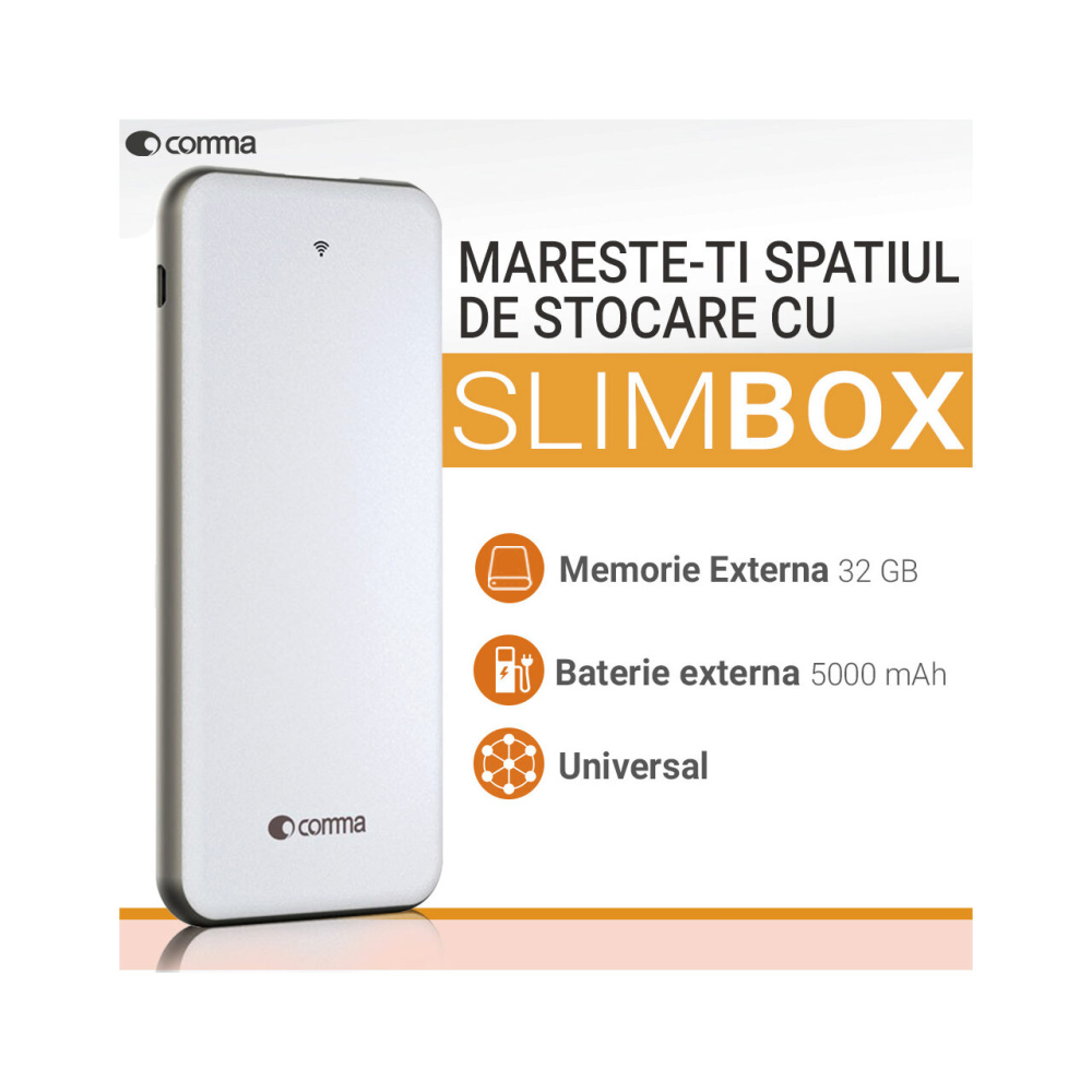 Comma Slimbox Wireless Memorie Externa 32 GB si Acumulator 5000 mAh Alb [4]