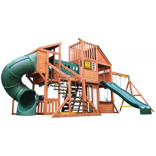 Complex de joaca din lemn Odyssey cu 3 tobogane si leagane 2 in 1 Kidkraft [1]
