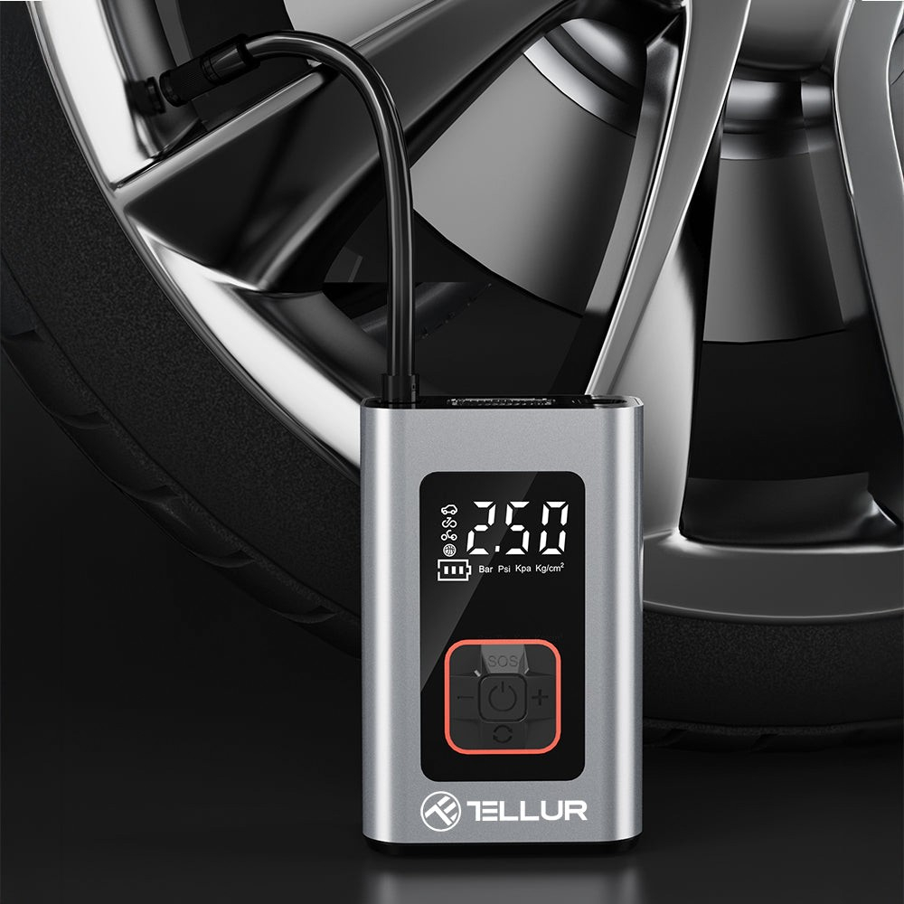 Compresor auto portabil Tellur, 150 PSI, 16L/min, 4000mAh, USB-C, aluminiu [9]