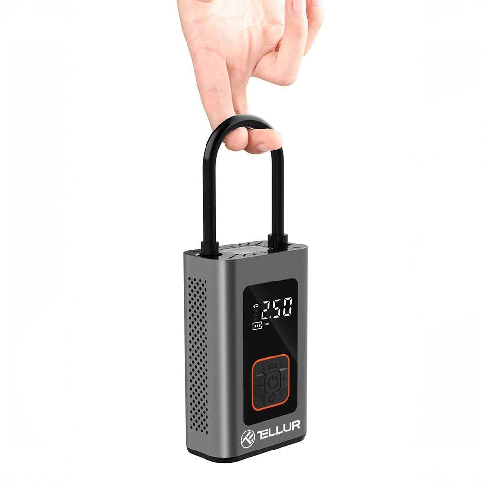 Compresor auto portabil Tellur, 150 PSI, 16L/min, 4000mAh, USB-C, aluminiu [2]